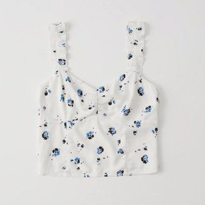 NWT White Floral Abercrombie Ruffle Strap Crop Top